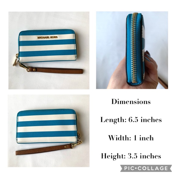 Michael Kors Turquoise & White Striped Wristlet - Picture 12 of 12